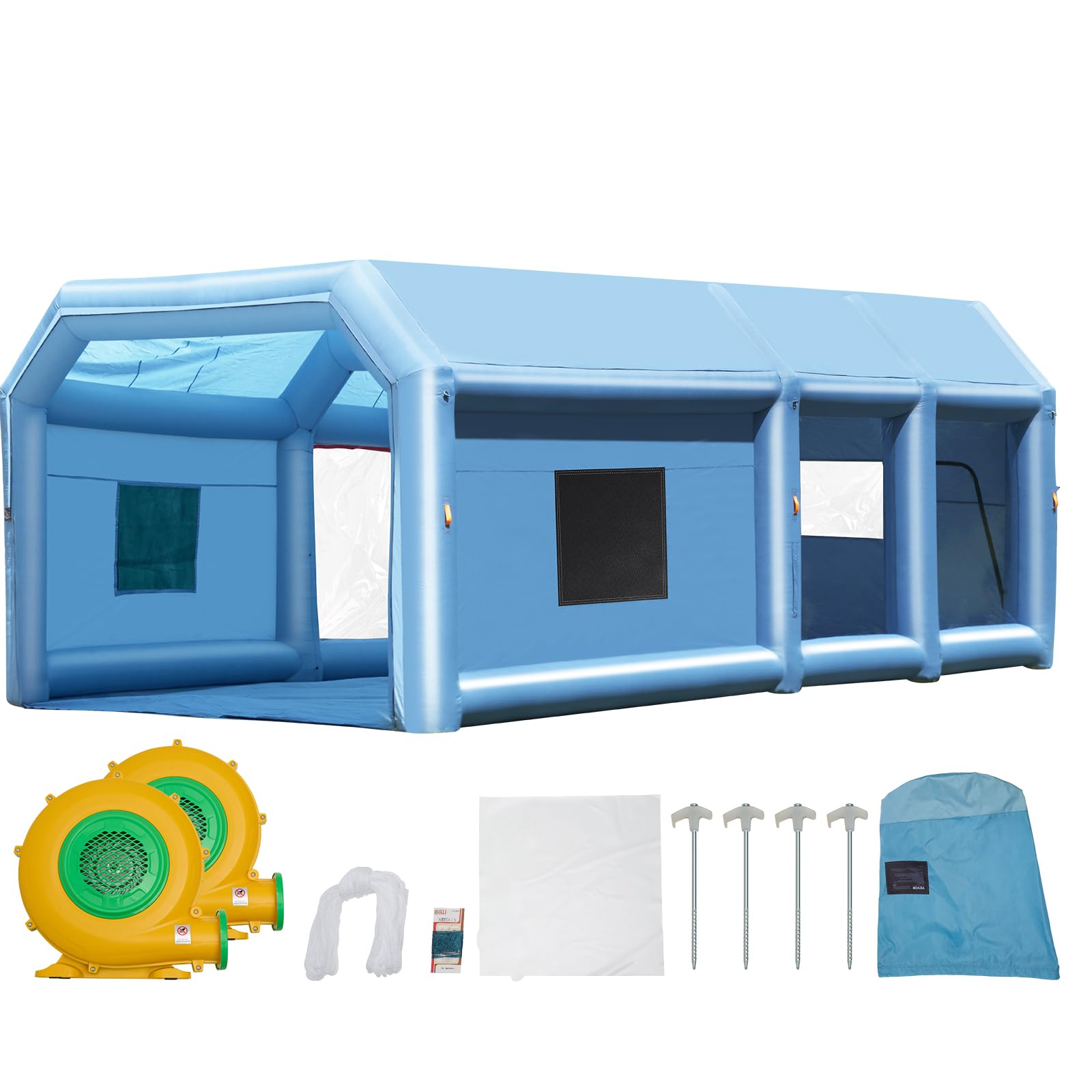 VEVOR Cabine de Peinture Gonflable 7x4x2,75 m, Tente Peinture Gonflable Automobile avec Souffleurs Puissants 750 W + 480 W et Système de Filtration, Station de Travail pour Pose de Peinture Atelier