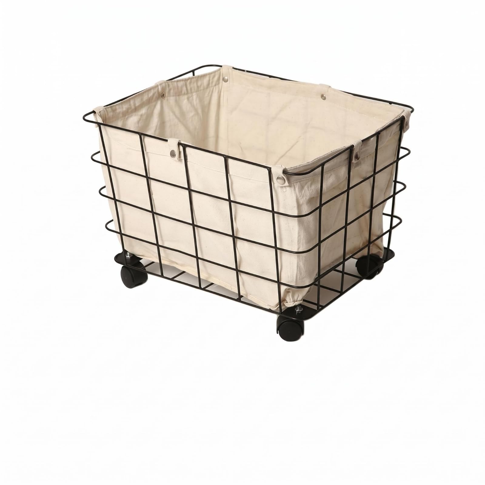 Cestino Portaoggetti Bambini Carrello Organizzatore Contenitore Cesta con Ruote Filo di Ferro Robusto Fodera in Tela Asportabile Accesso Diretto, Nero, Medio