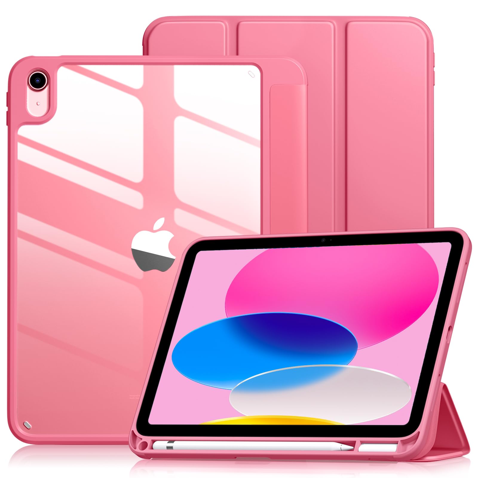 Vobafe Hülle für iPad A16 11. Generation 2025/iPad 10. Generation 2022 (11/10,9 Zoll) mit Stifthalter, PC Transparent Rückseite Schutzhülle Unterstützt Touch ID, Auto Schlafen/Wachen, Rosé