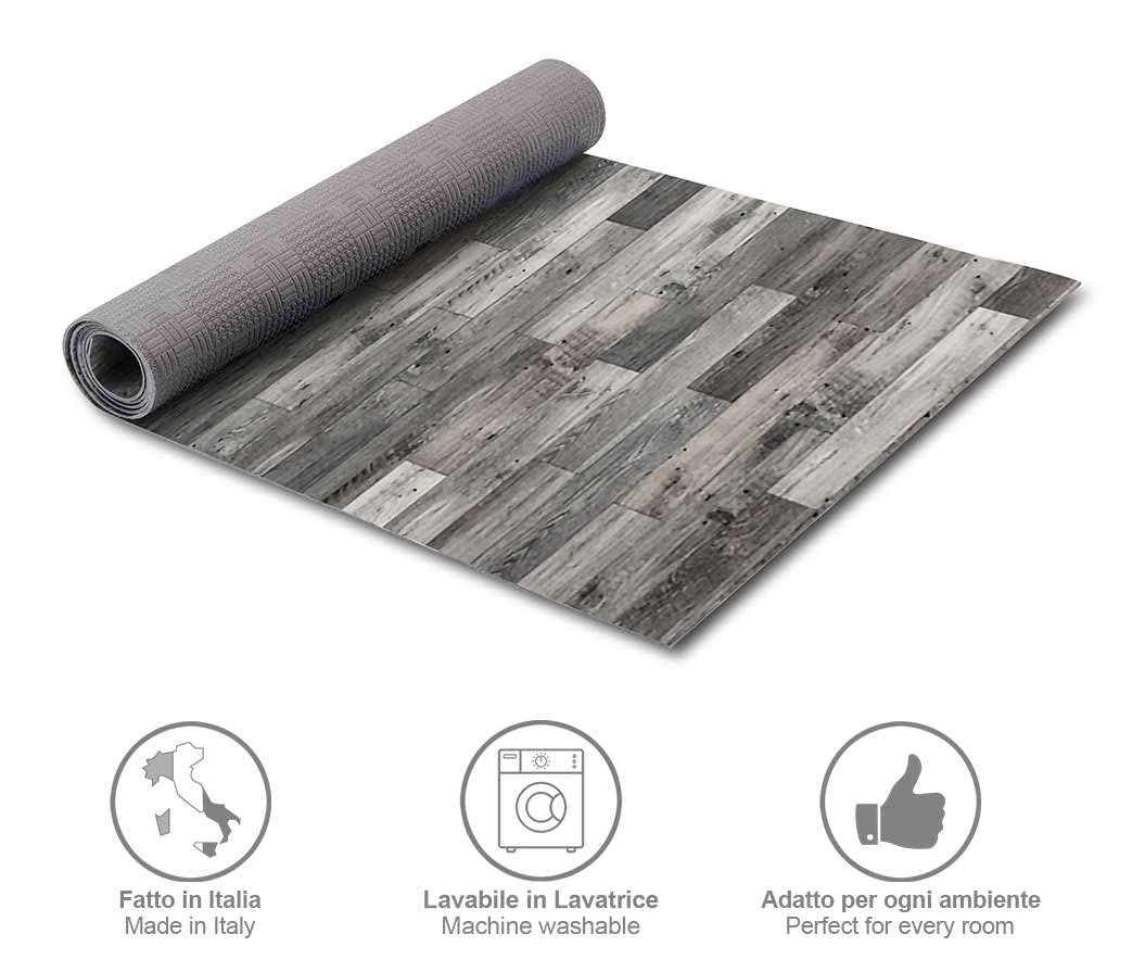 HomeLife Tapis Chemin Cuisine Antidérapant 50x160 Cm Made In Italy – Motif Parquet Foncé – Lavable Et Décoratif