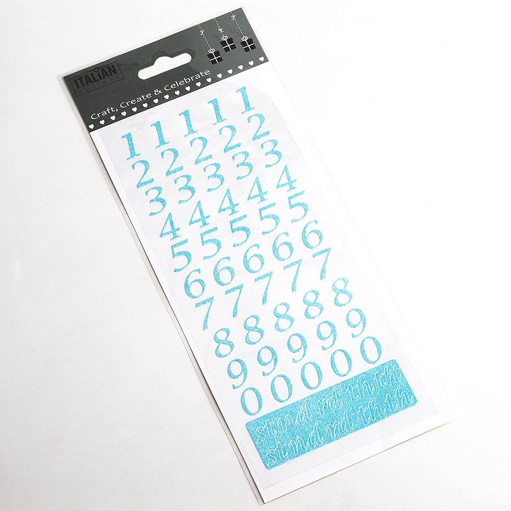 Italian Options Blue Script Numbers 15Mm Script Blue Glitter Self Adhesive Sticker Numbers Craft Embellishment