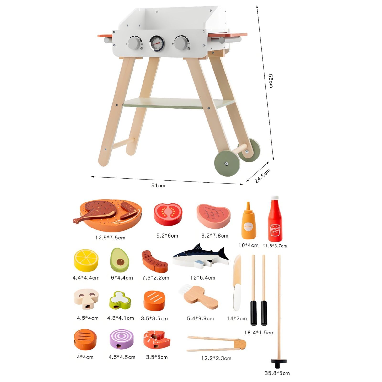 Barbecue Giocattolo per Bambini Griglia Finta Set Cucina Giocattolo in Legno con Manopole Etermometro Finto Cottura Immaginaria Ruoli Condivisi Adatto per Gioco Domestico Feste Asilo Regali