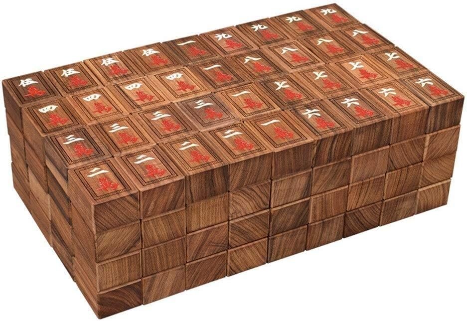 Juego de Mahjong con Estuche de Madera, Juego Tradicional Chino for Viajes, Ocio y Familia(Red White B)