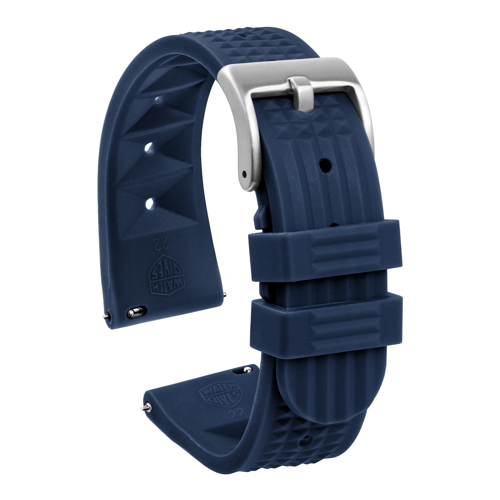 watchdives Rubber Waffle Watch Band, Soft Rubber Watch Strap Waterproof Replacement Dive Watchbands with Two Fixing Loops for Men & Women (Dark Blue-Fast Release, 22mm)