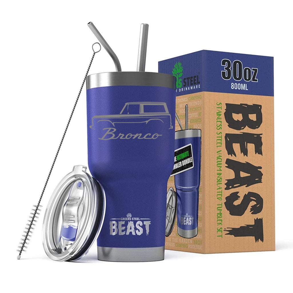 1966-77 Ford Bronco BEAST 30 oz Stainless Steel Insulated Tumbler w/Lid, 2 Straws, Brush and Gift Box royal