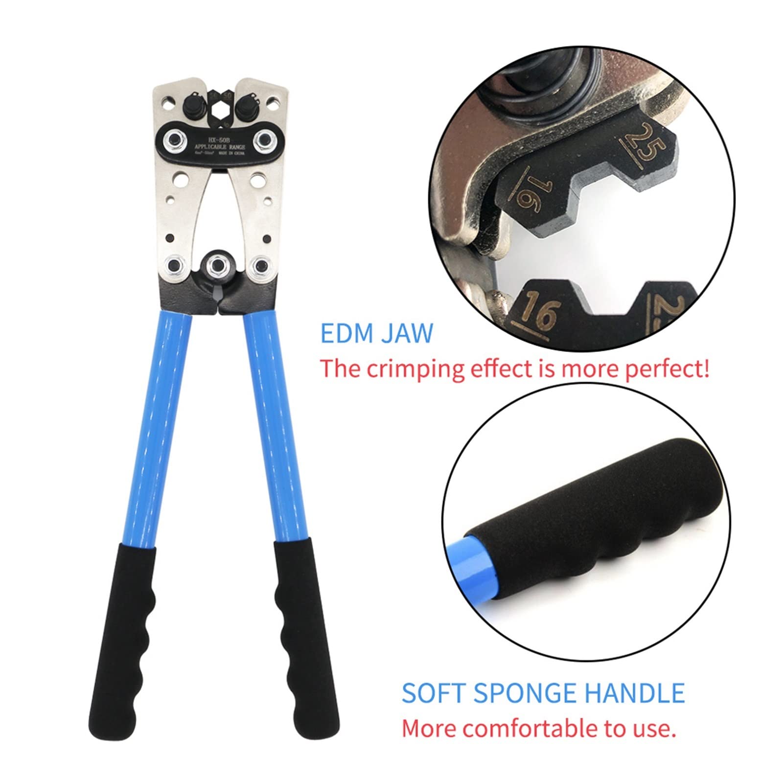 Zestawy narzędzi do zaciskania 6-50mm² AWG 22-10 Zaciskarka do końcówek rurowych Multitool Kabel akumulatora Oczko Hex Szczypce do zaciskania Narzędzia ręczne perfection (Color : HJ-130)