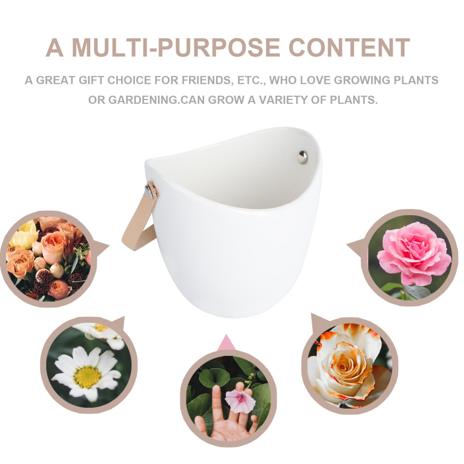 VILLCASE Set di 3 Vasi in Ceramica Bianca da Appendere per Fiori e Piante, Design Sospeso per Interni ed Esterni, per Tavoli e Esposizioni Artigianali