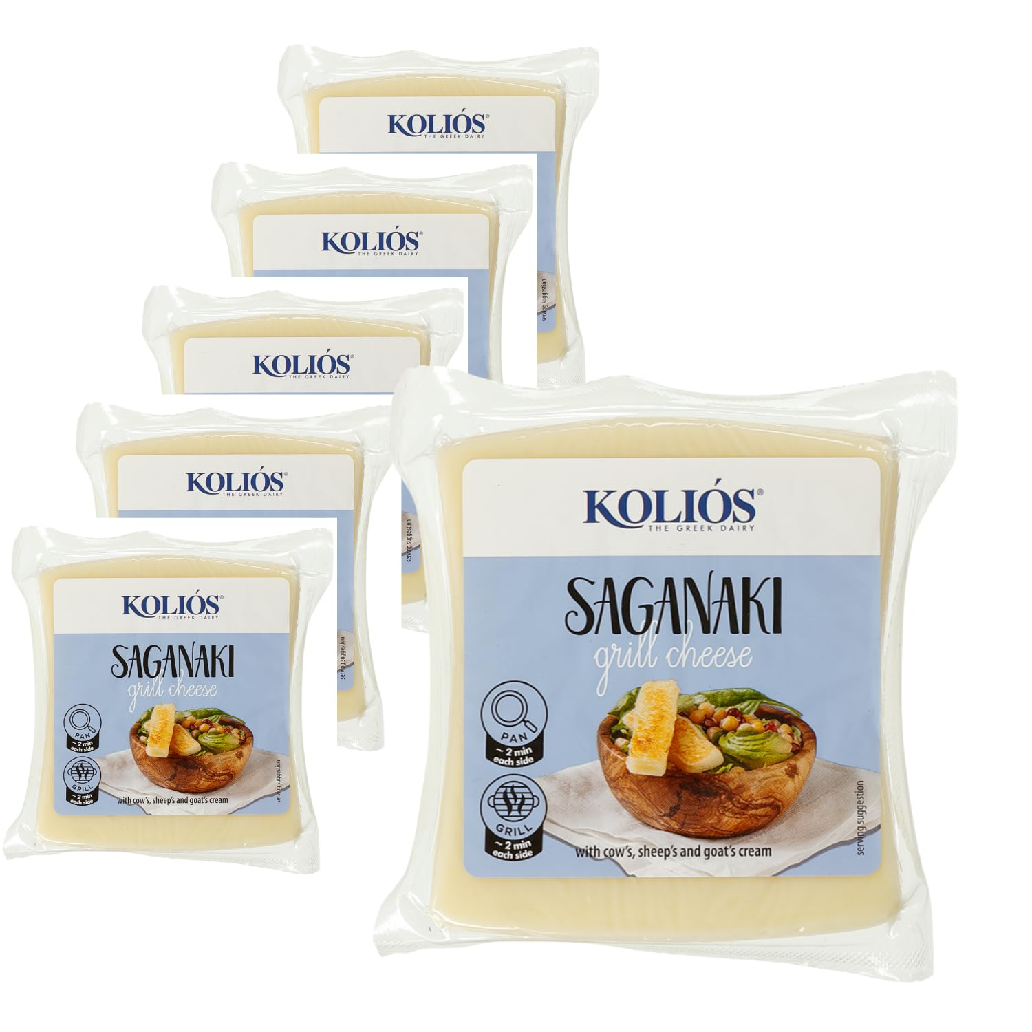 Saganaki (Grill- und Bratkäse) 6x 200g Kolios | Griechischer Käse aus Kuhmilch | +20ml Jassas Olivenöl