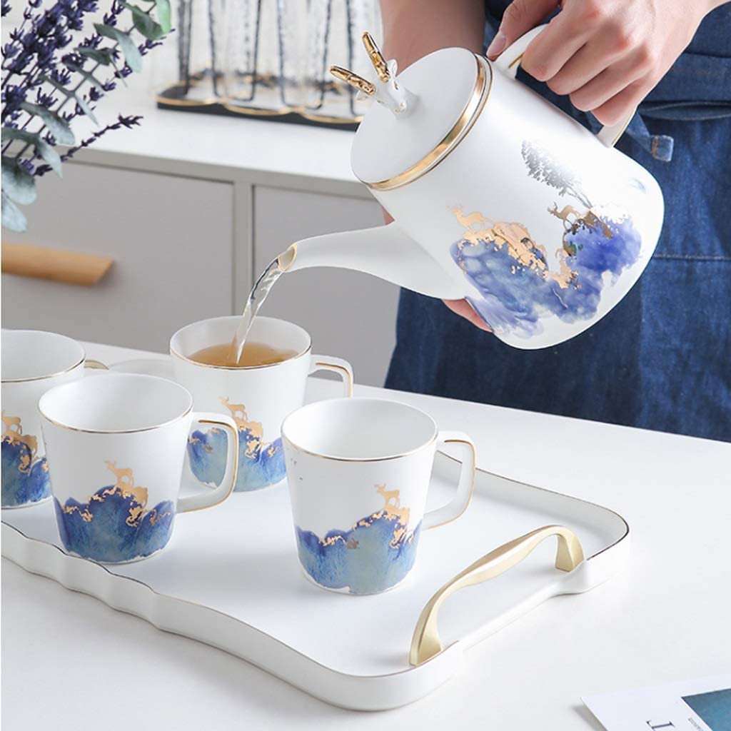 Nowoczesny Klasyczny Czajniczek Premium, Trwały, Glazurowany Ceramiczny Czajnik Do Herbaty, Wbudowany Filtr, Mały Otwór, Tacka, Zestaw Filiżanek Do Kawy Do Dom,Type-c