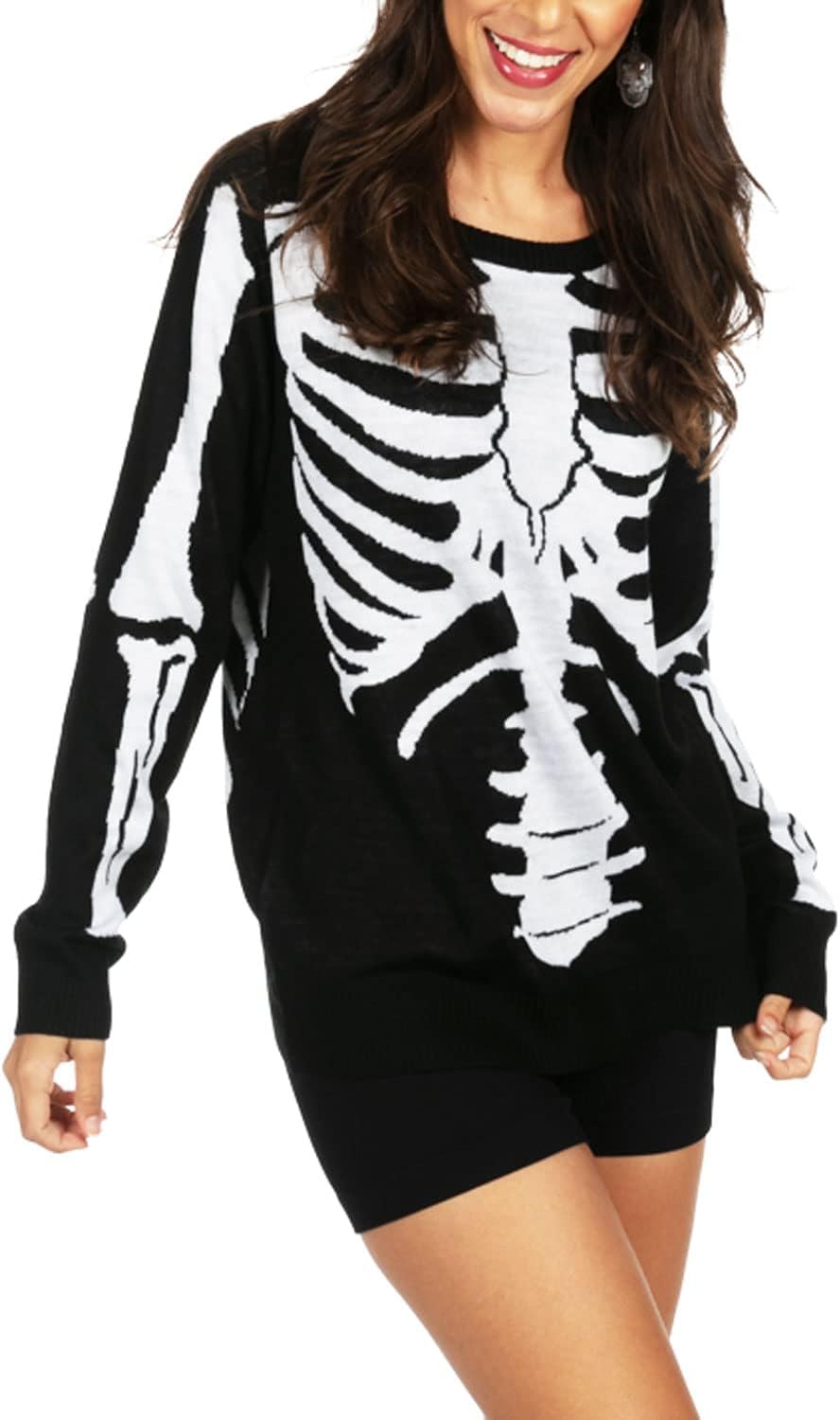 Tipsy Elves Skeleton Crew Sweater Black White Halloween Pullover