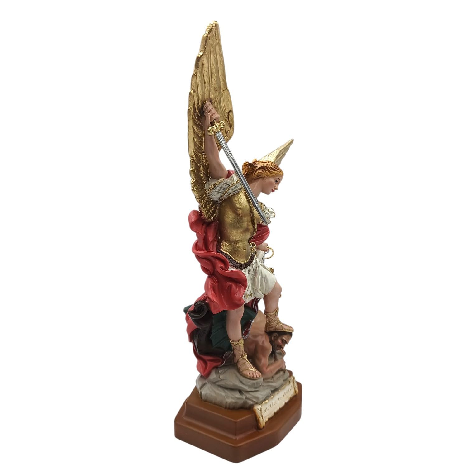 Generico Statua di San Michele Arcangelo, 33 cm, Resina Decorata a Mano, Spada e Bilancia in Metallo, per Interni ed Esterni, Made in Italy