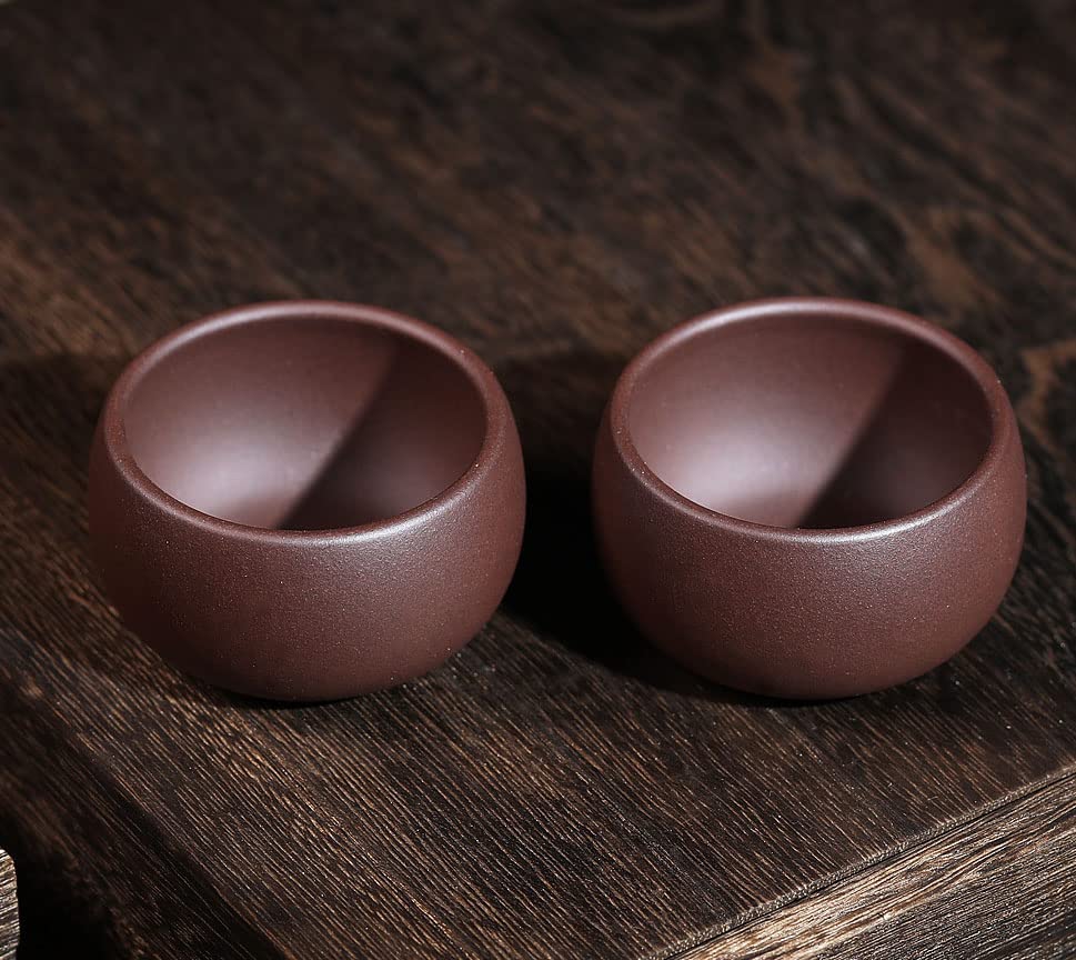 YXHUPOT Teacup 2pcs Chinese Yixing Clay Genuine Zini Zisha Gongfu Tea Cups 50ml (Zini), Round drum red - Image 2