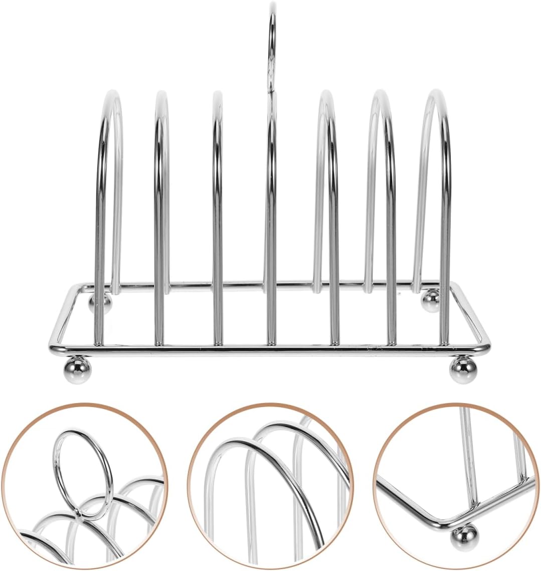 Stainless Steel Toast Holder Rack with 6 Slice Slots and Removable Tray for Bread Loaf and Toast Display Kitchen Serving Stand