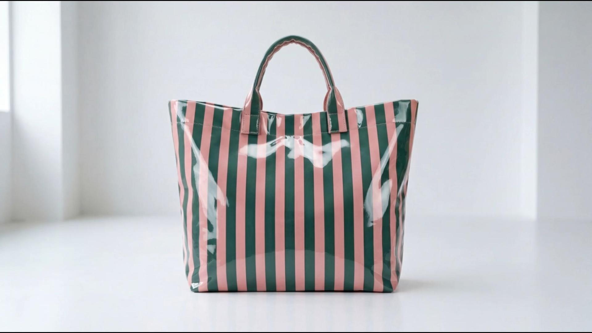 Bolso Tote rayado de PVC para mujer resistente al agua miniatura 7