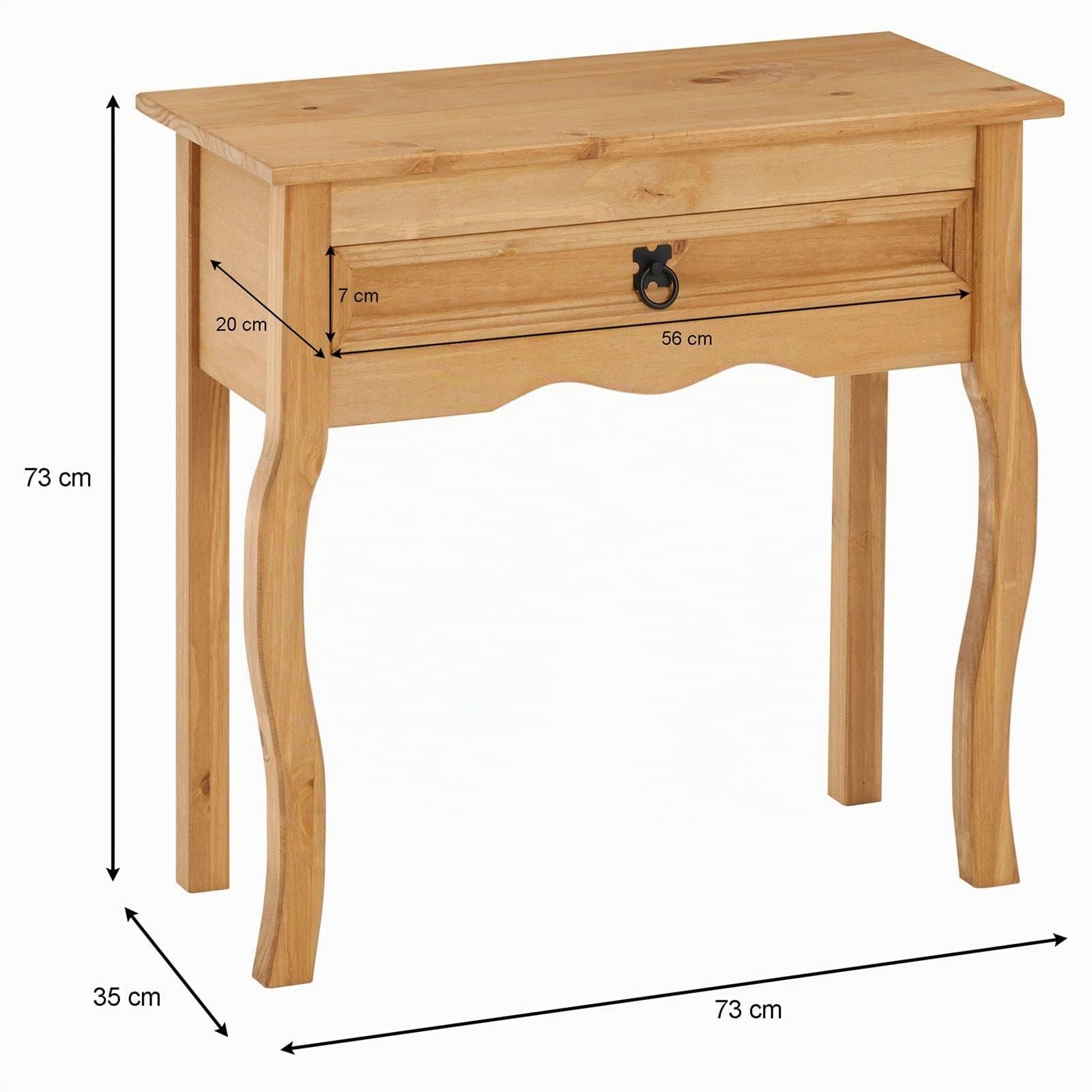 CARO-Möbel Konsolentisch Salsa im Mexiko Stil, Beistelltisch aus massiver Kiefer, Anrichte mit 1 Schublade gebeizt und gewachst, Konsole