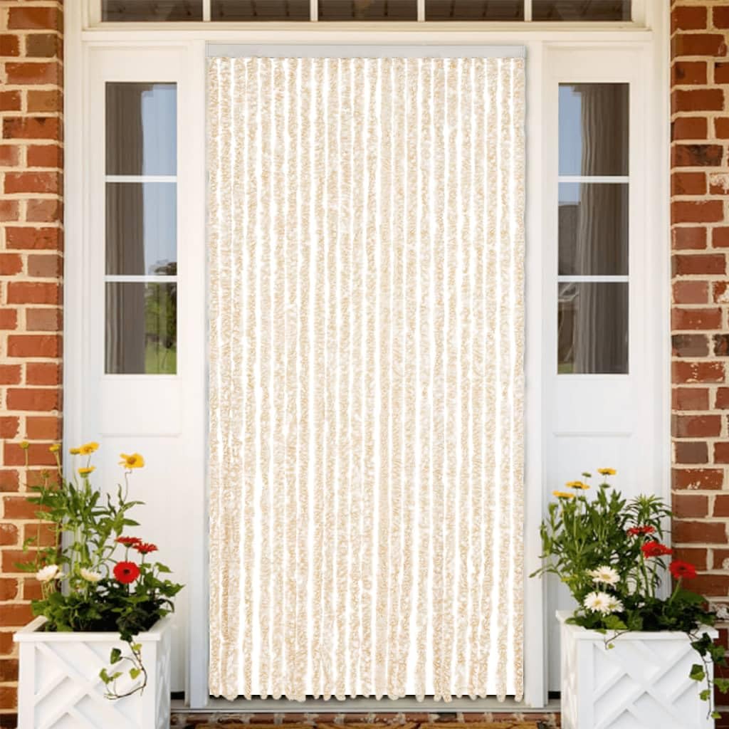 Hothingwell Zasłona przeciw muchom szenilowa 100 x 220 cm beżowo-biała
