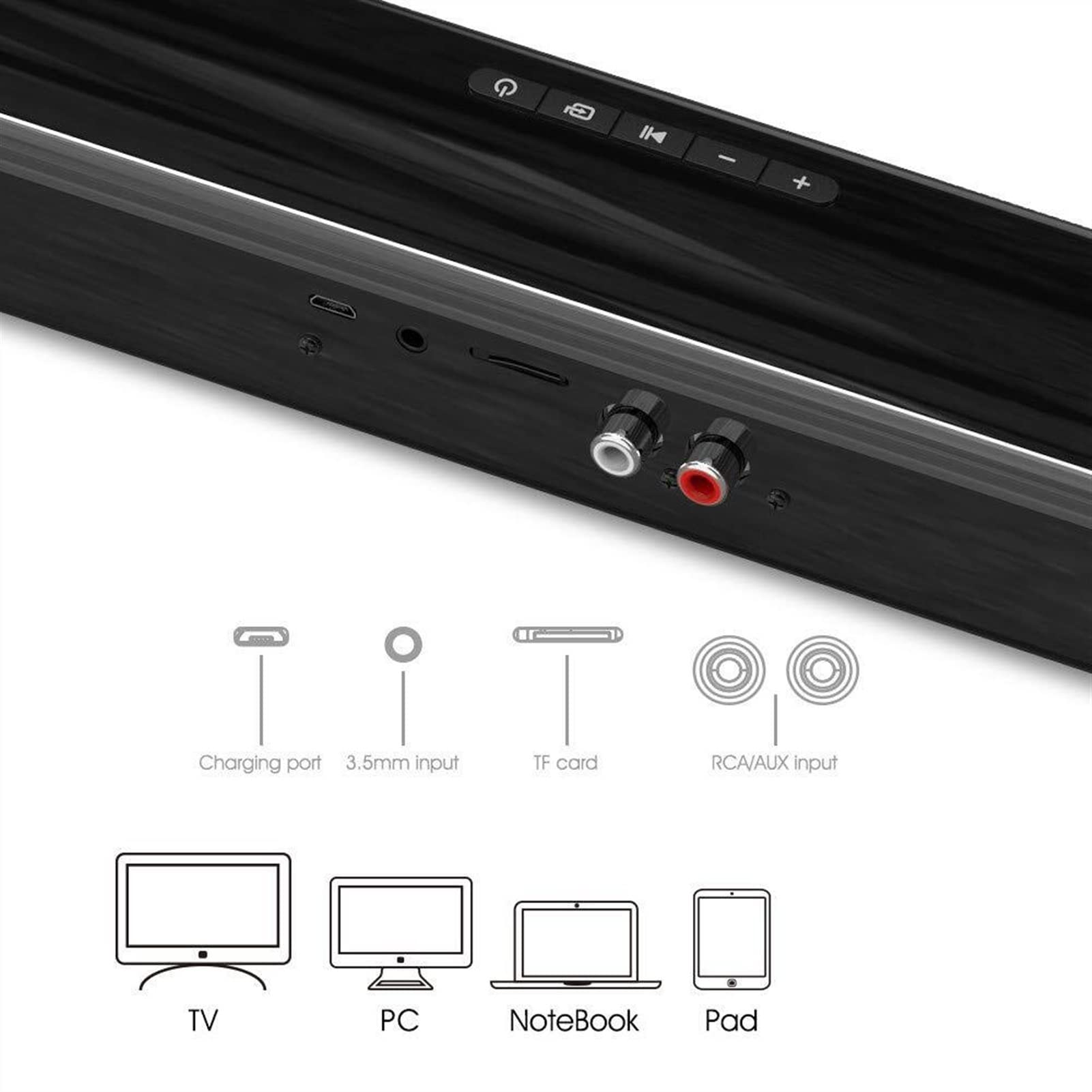 Barre de Son Soundbar, Haut-Parleur de 22 Pouces for la télé Barre de Son 2.0 canaux câblés et sans Fil Bluetooth avec subwoofers intégré Haut Parleur