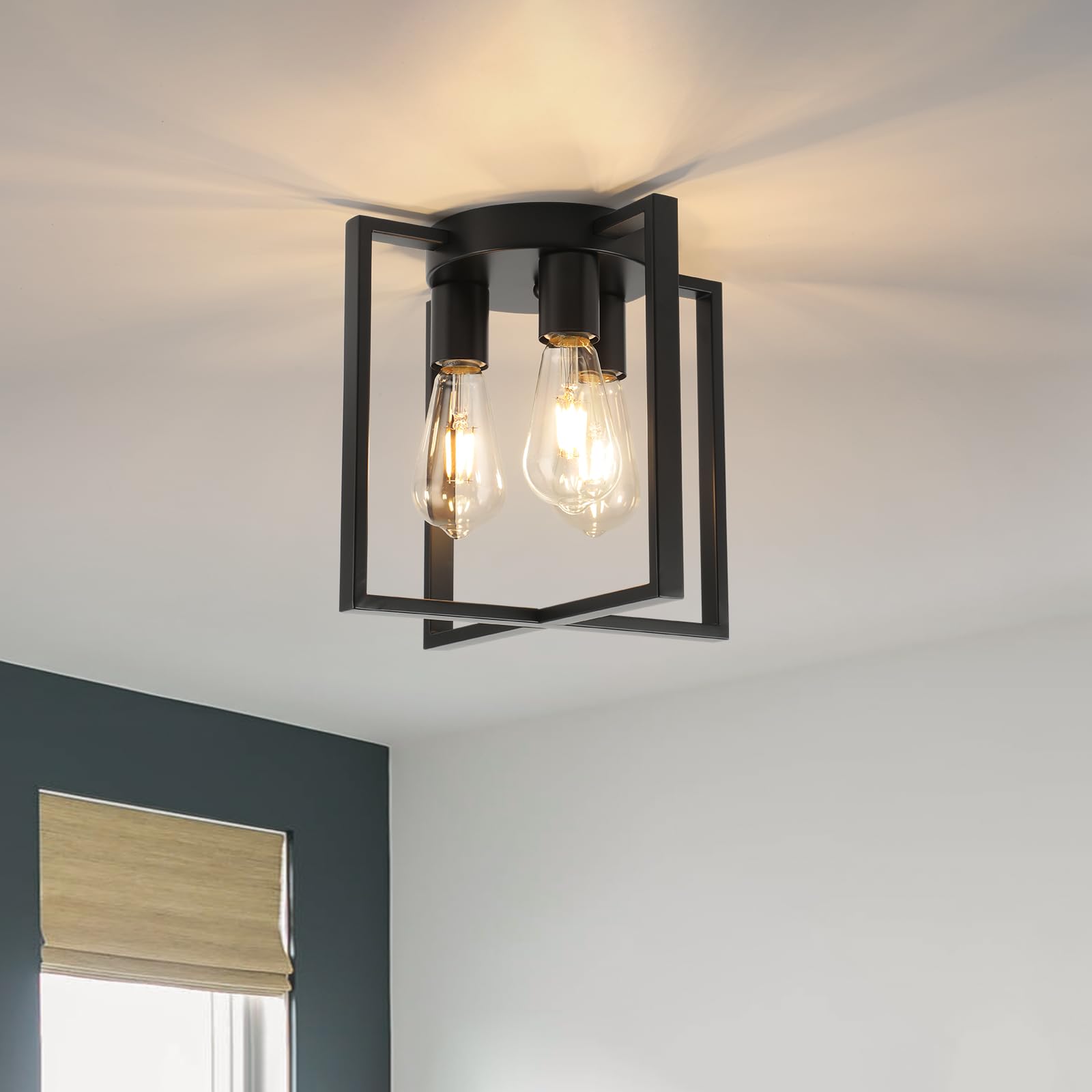 WILON Black 3-Light Farmhouse Chandelier - Industrial Semi Flush Mount Ceiling Light