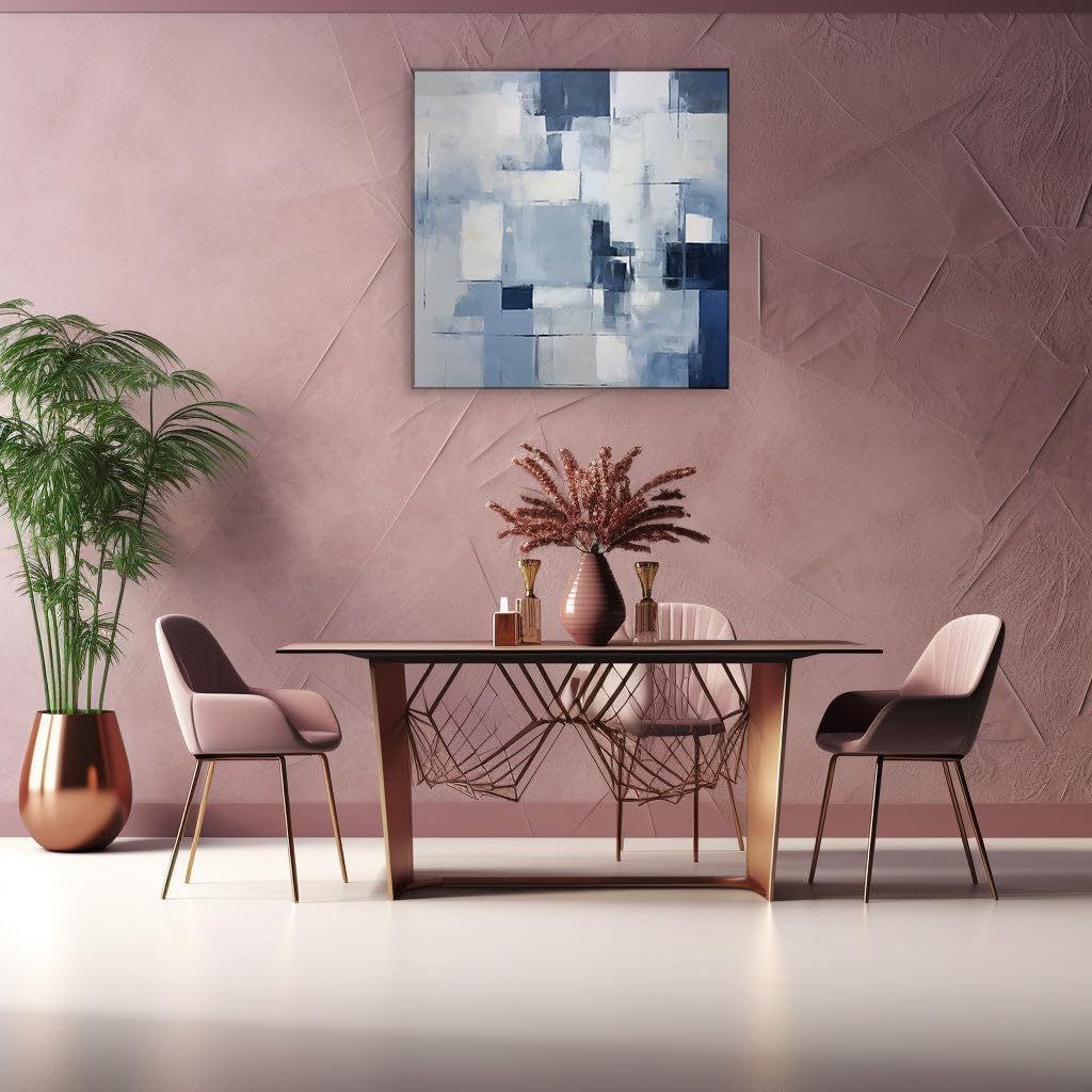 Canvas for Living room. Harmony in Chaos: A Dance of Blue Hues Amidst Abstract Shapes, 27 x 18 inch Canvas Wall Art - Ready to Hang