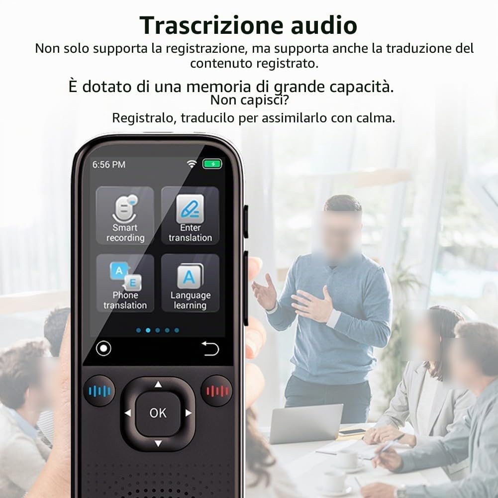 Traduttore vocale intelligente a grande schermo, traduzione offline in tempo reale per 142 lingue, dispositivo da viaggio ABS portatile, nero