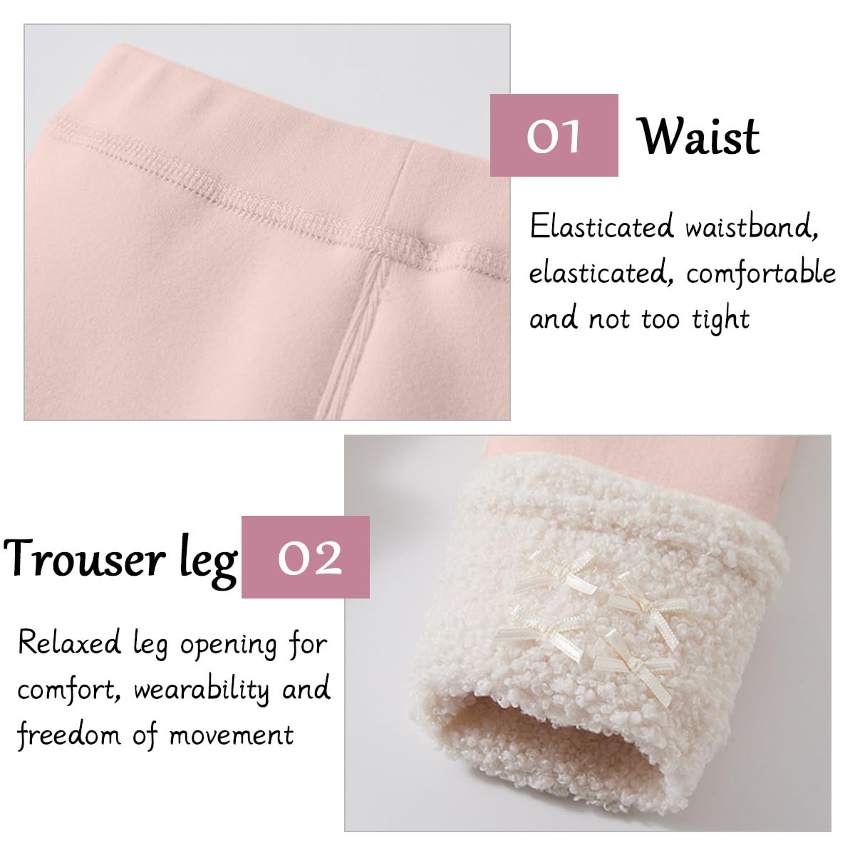 Legging Thermique Epais Coton Fille 6-9-12 Mois - 2-3 Ans, Leggings Chaud Polaire avec Schleifen Hiver Filles Pantalon Thermiques épais sous-vêtements Chaud d'hiver mesurant 66 et 95 cm