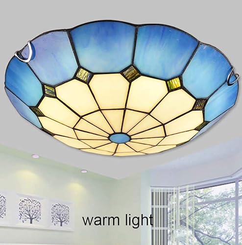 Miniatura 6 de Lámpara de techo LED estilo Tiffany hecha a mano en color azul, de cristal inoxidable, con montaje empotrado, para iluminación de dormitorio, chip