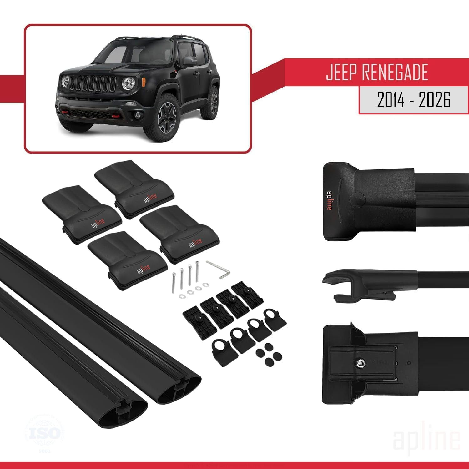 Compatibile con Jeep Renegade (BU) 2014-2026 Modello FLY Barre Tetto Portapacchi Auto Barre Portatutto Nero Alluminio 2 Barre