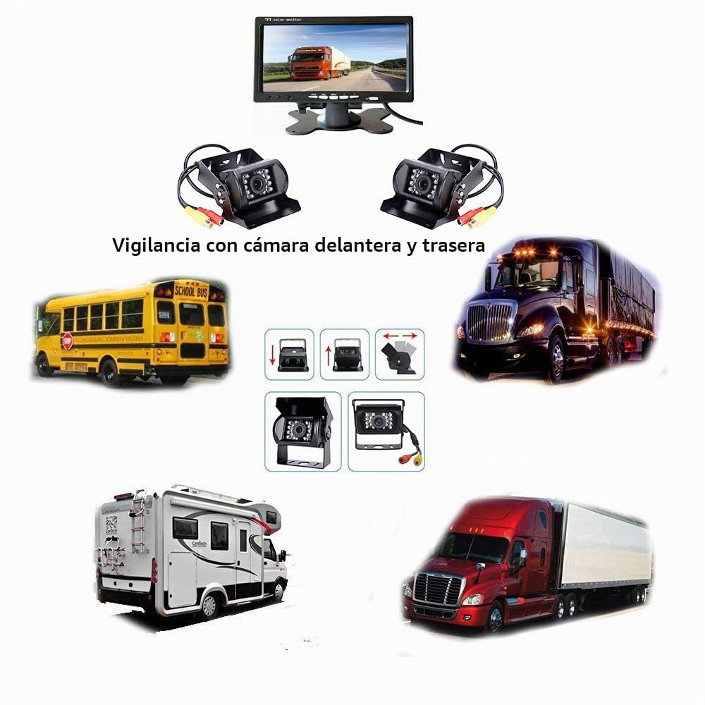 YYKJ Cámara Marcha Atrás para Coche, Cámara de Visión Trasera Impermeable IP68 con Visión Nocturna + Monitor de Visión Trasera de 4,3 Pulgadas y Cable de 33 pies para RV/Autobús/Camión/Remolque