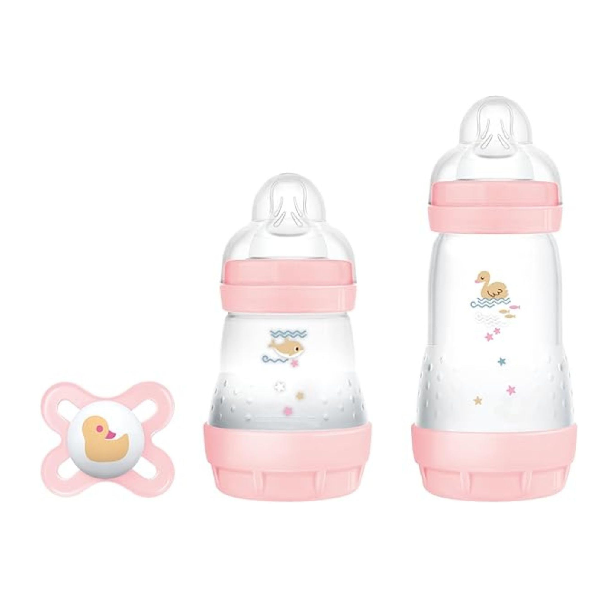 MAM Biberon Set Neonato con 2 biberon anticolica Easy Start 130 ml e 260 ml e Ciuccio Original Start, Riduce bolle d'aria e il rischio di coliche, Accessori neonati con tettarella in silicone, Rosa