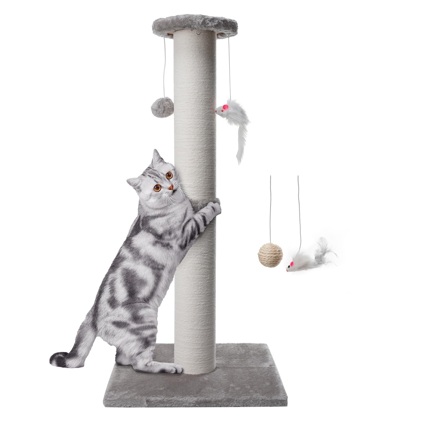 34 Inch Tall Cat Scratching Post Heavy Duty and Thicker Cat Scratch Post Sisal Scratch Posts Large Diameter with Hanging Ball Toy Cat Scratchers Scratching Posts for indoor cats Adults Kittens