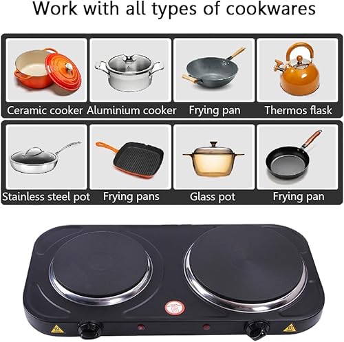 Miniatura 10 de Quemador de encimera compacto y portátil, quemador en espiral doble para encimera, 2000 vatios, controles de temperatura de placa caliente