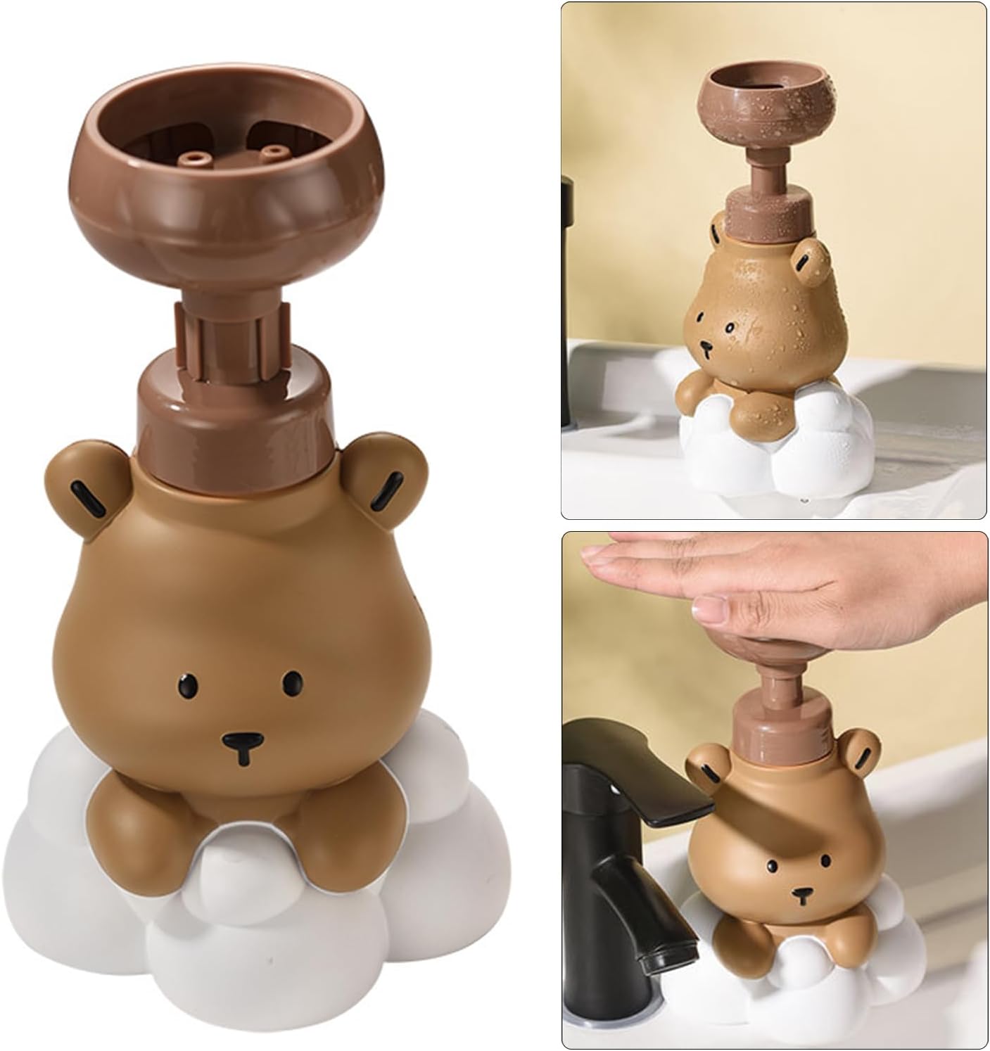 Pump Bottle, Cartoon Bear Shaped Foam Soap Dispenser Foam Dispenser for Bathroom Refillable Hand Sanitizer and Shampoo Pump Bottle, Bear paw bottle brow