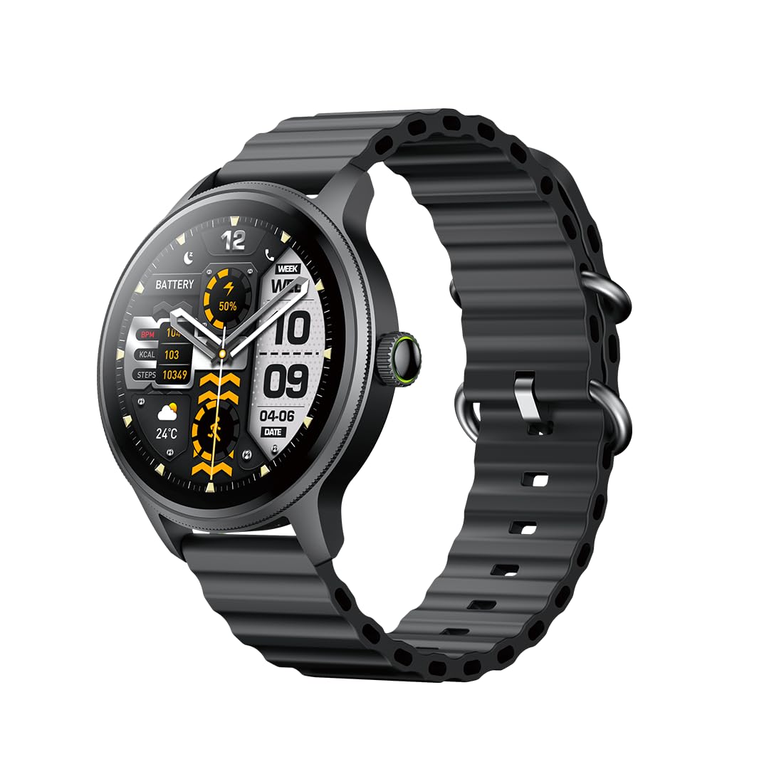 oraimo Montre Connectée Écran AMOLED 1,43 Pouce Appels Bluetooth 5.3 Batterie 11 Jours Suivi Rythme Cardiaque SpO2 Étanche IP68 Mode Sport Homme Femme Notification Android 6.0 iOS 11 Noir