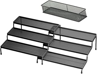 Ipetboom 3 Pcs Expandable Iron Spice Rack Organizer with 3-tier Design for Kitchen and Home Storage, Practical Bottle Organizer for Medicine Bottles and Cans, Sturdy Black Storage Brackets