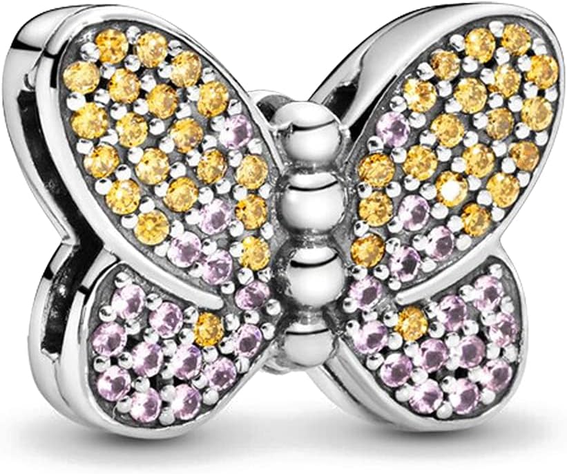 KUNSIR925 Sterling Silver Clip-On Charm for Reflexions Mesh Bracelet Charm Bead fits Flat charm Bracelets Gift for Women（butterfly）