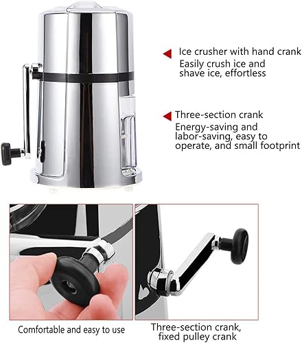 Miniatura 5 de Trituradora de hielo manual, trituradora de hielo con hoja giratoria de acero inoxidable, trituradora de hielo de manivela portátil para cócteles