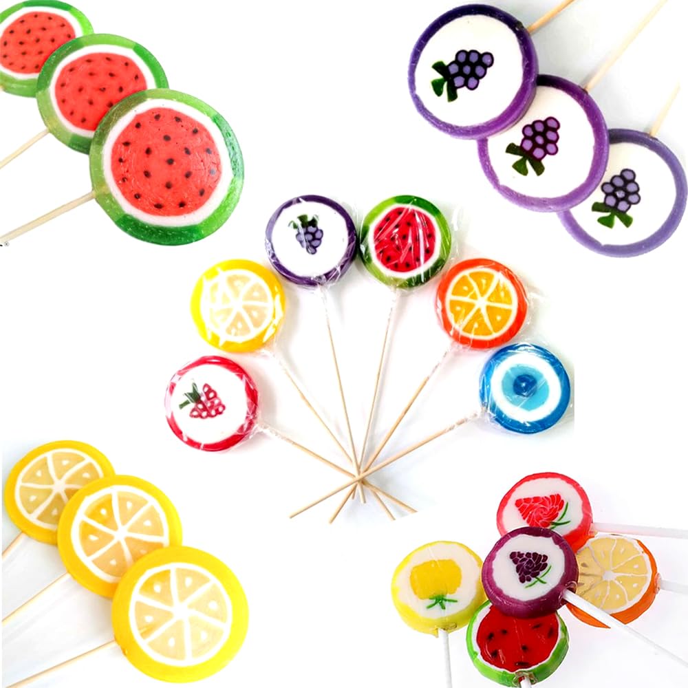 Fruit Sliced Lollipop Candies 25g - Random Mixed Fruit shaped Sweet lollipop candies (10 x Mixed lollies)