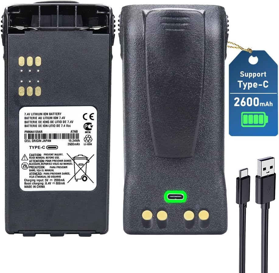 2600mAh PMNN4159AR Li-ion Battery Replacement for Moto-rola GP328 GP338 GP340 GP380 GP540 GP580 GP640 GP680 PRO5550 PRO5150 HT1250 HT1250 LS PR860 MTX850 MTX8250 Two Way Radio with Belt Clip