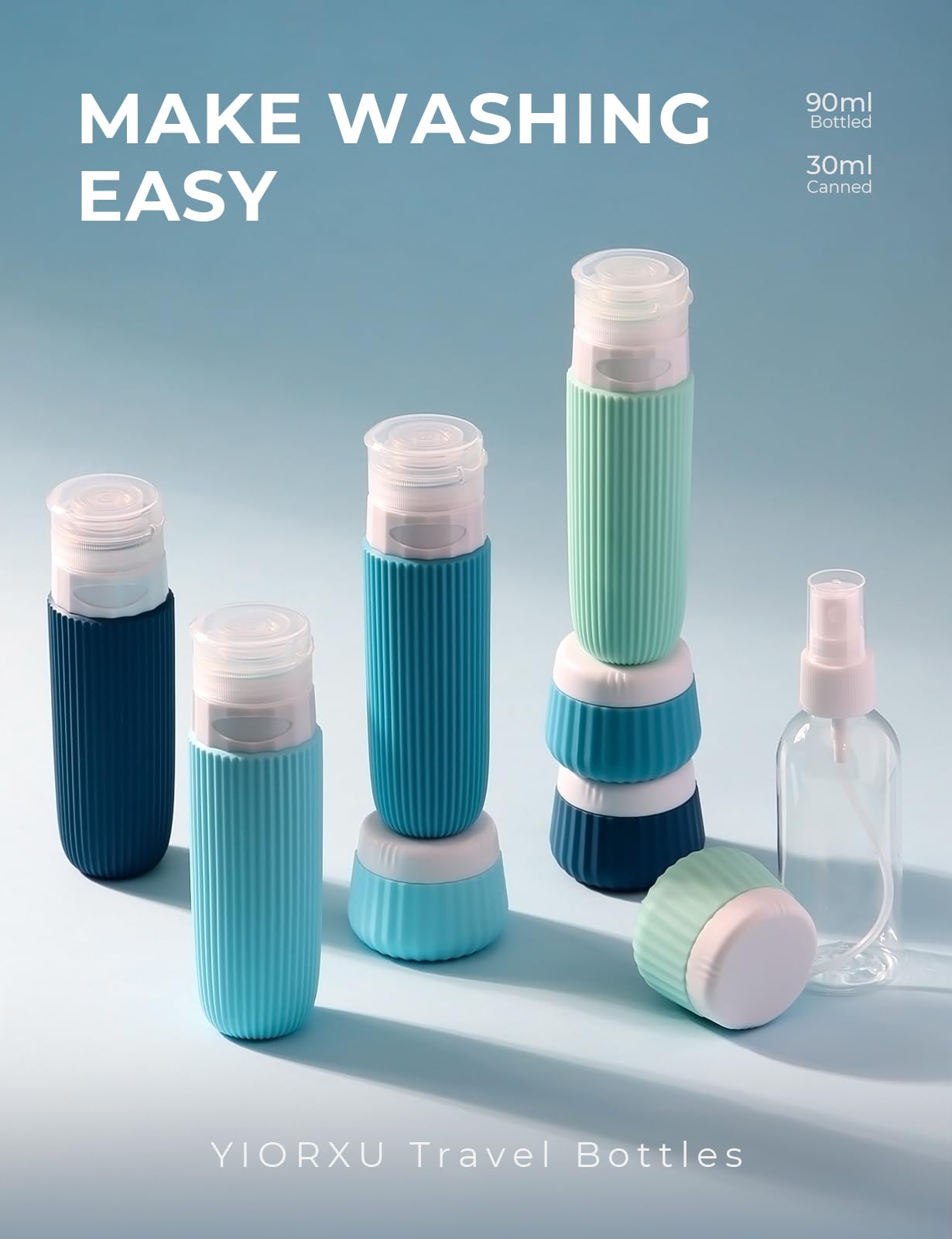 Yiorxu Travel Bottles Set for Toiletries TSA Approved,9 Pack Silicone Travel Bottles Containers for Toiletries Leak Proof,Small Plastic Bottles Squeezable BPA-Free 90ml for Lotion Body Wash Shampoo - Image 2