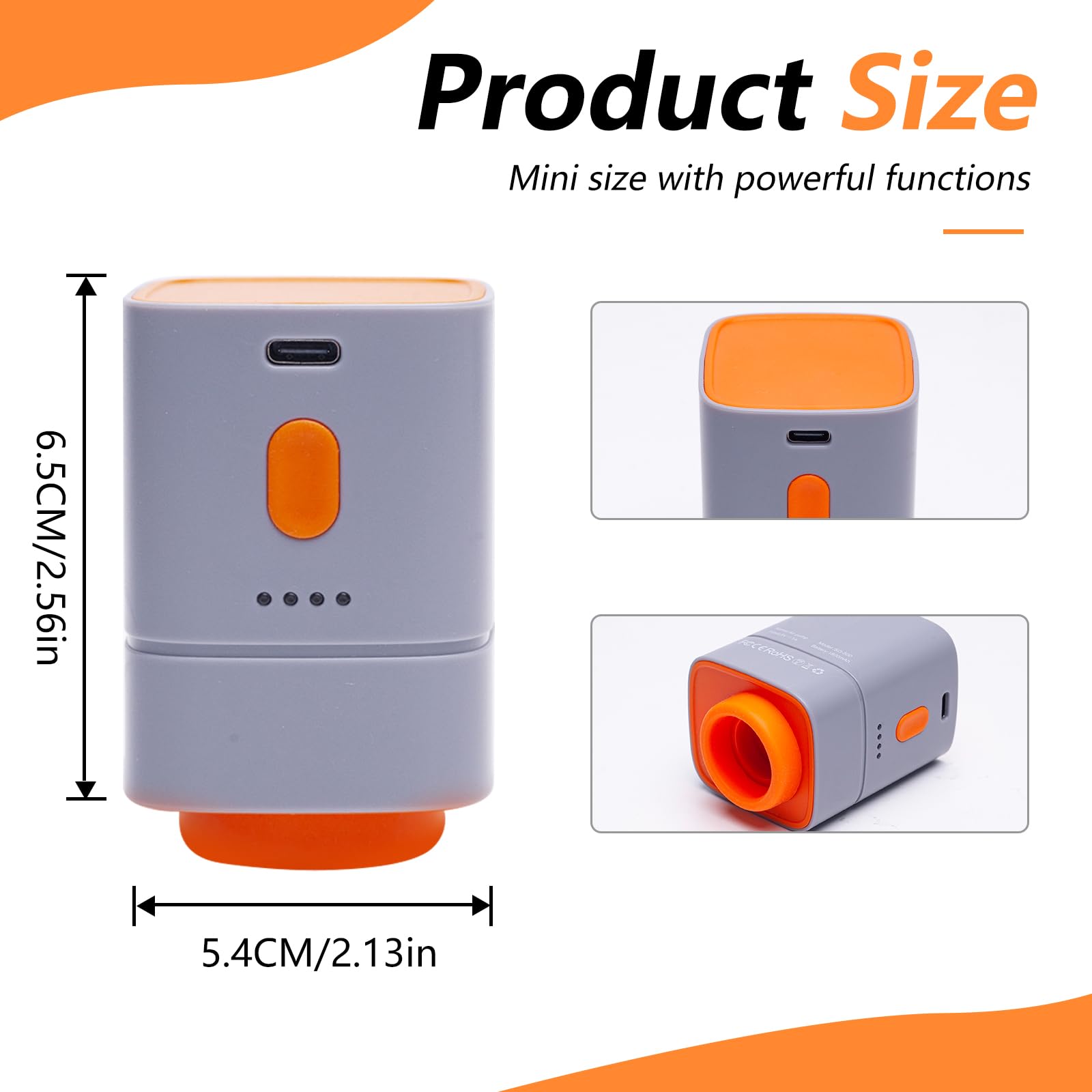 Kabellose tragbare Vakuumpumpe für Vakuumbeutel – 4500 PA Saugkraft, 25W, 1800mAh Akku, USB-C Ladung, kompakt & leistungsstark (grau/orange) – Ideal für Reise und Aufbewahrung