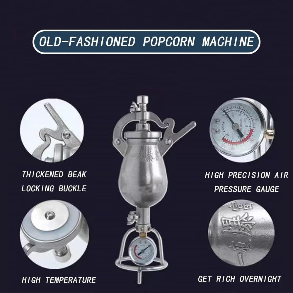 Máquina para Hacer Palomitas de maíz a presión, Estilo Tradicional Chino, de Acero Inoxidable 304, Ideal para Fiestas en casa y cines (300 ml)