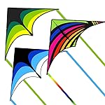 Mint\'s Colorful Life 3 Pack Delta Kites for Kids & Adults, Extremely Easy to Fly Kite, Best Kite for Beginner(Green & Rainbow & Blue)