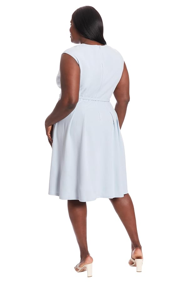 London Times Women's Dresses V-Neck Knee Length Fit and Flare Dress with Belt | Business Casual Dress for Women, Cashmere Blue, 16 by London Times - Used condition - Image 6