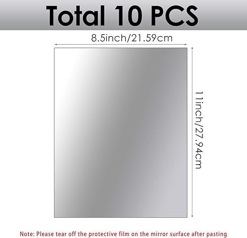 Miniatura 7 de BBTO - Paquete de 10 láminas de espejos autoadheribles, espejos de pared, Vidrio, 8.5 x 11 pulgadas