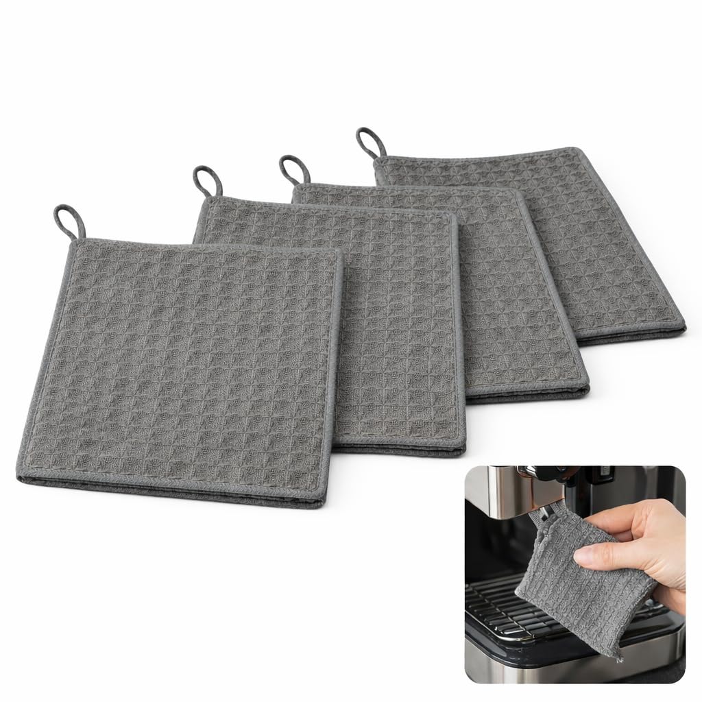 Wstelhh Dark Gray Grey Barista Cleaning Cloths, 4-Piece Reusable Set, 30X30cm, Perfect For Coffee Machines, Steam Wands, Bar Areas, Glassware, And Cutlery,High Absorbency Barista Cloths Machineportafilter Wipes