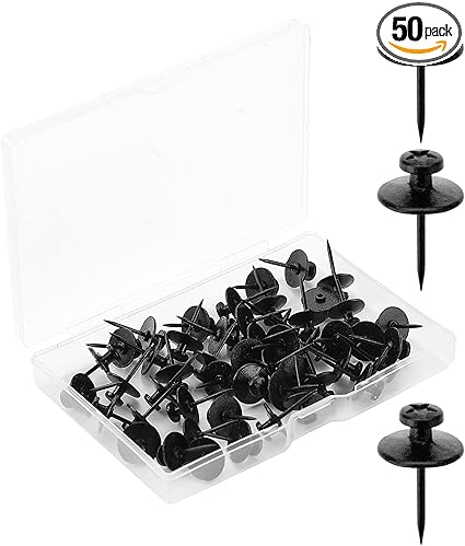 Double Headed Picture Hanging Nails 50 Pack Black Push Pins for Wall.