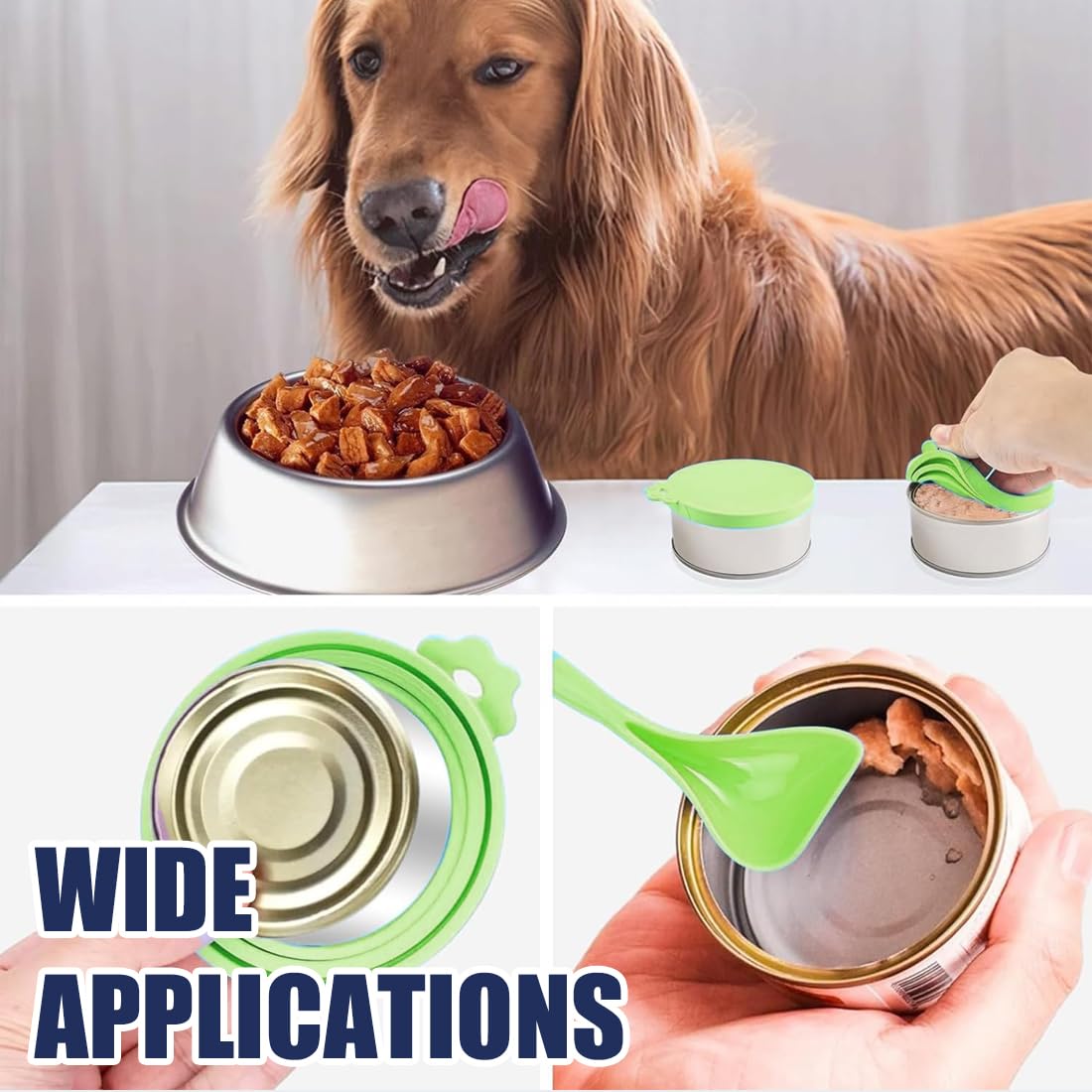 Couvercles En Silicone Pour Boîtes De Nourriture Pour Animaux, Lot De 2 Pièces Universel, Pour 3 Tailles Standard De Conserves Livré Avec Une Cuillère (Jaune, Verte)