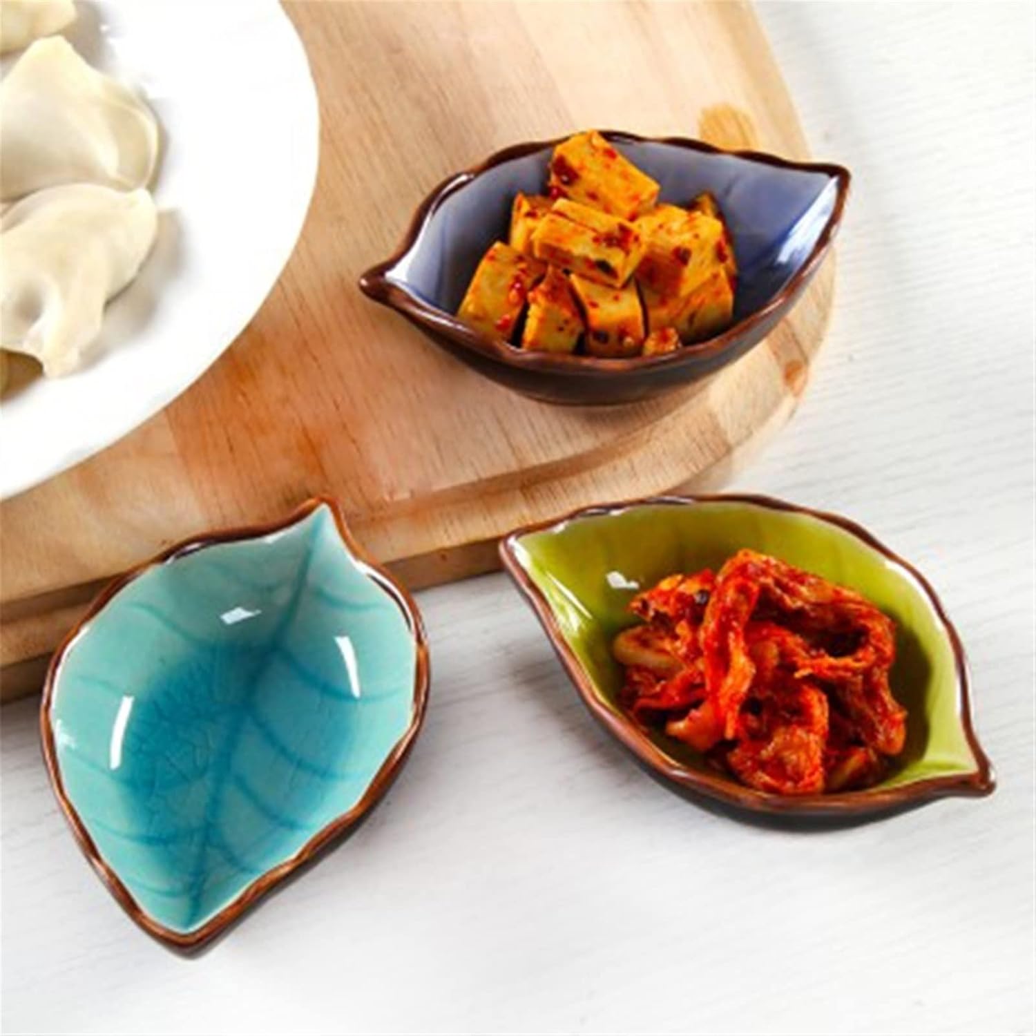 GeRRiT Snack Serving Dishes Dipping Bowl Kitchen Bowl Tool Dish Creative Ice Crack Glaze Leaf Ceramic Seasoning Soy Sauce Vinegar Small Plates Dessert Dishes