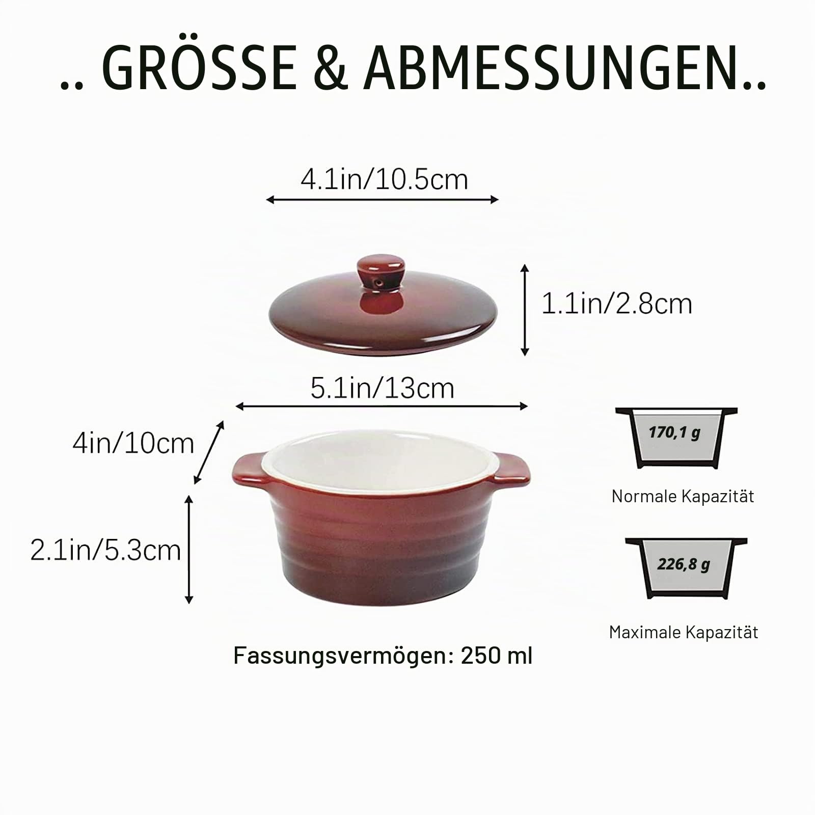 Auflaufform Klein 250ml X 4er, Soufflé Förmchen Mit Deckel - Rot, Creme Brulee Schälchen