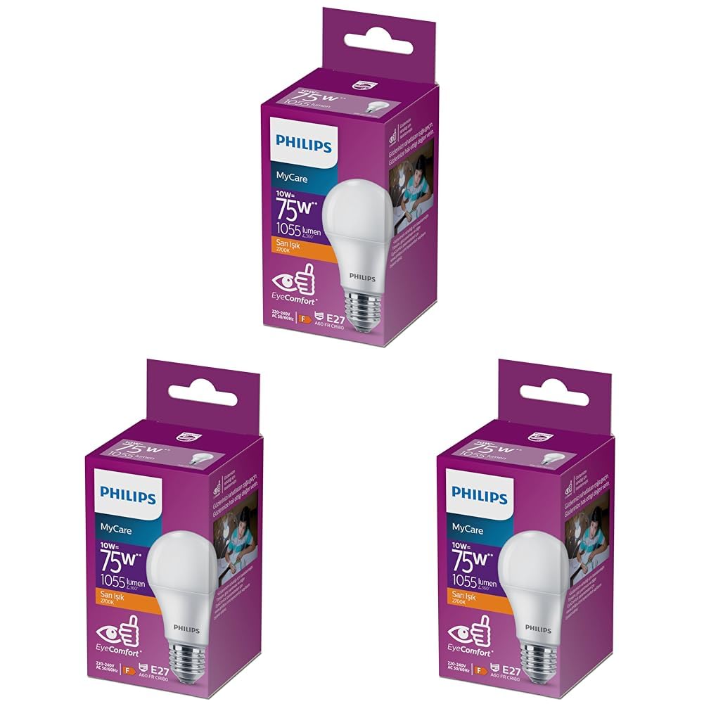 Philips 75W Led Ampul, 2700K Sarı Işık, E27 Normal Duy sarı 3lü paket